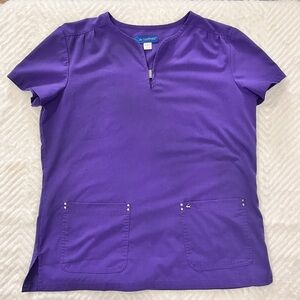 Koi Sapphire Purple V Neck Scrub‎ Top Short Sleeve Women's Size L scrubs